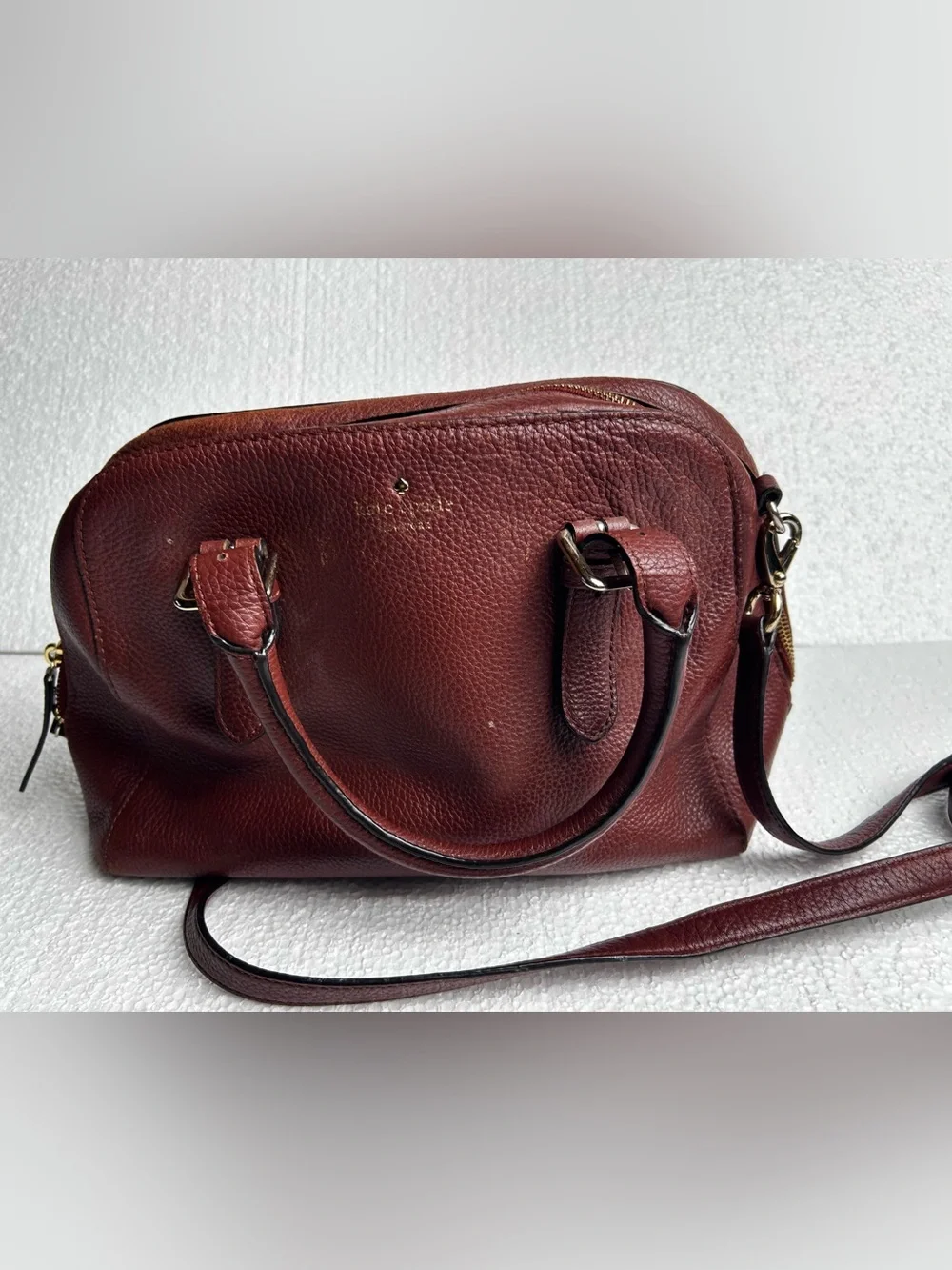 kate spade Pebbled Leather Satchel in Deep Burgundy